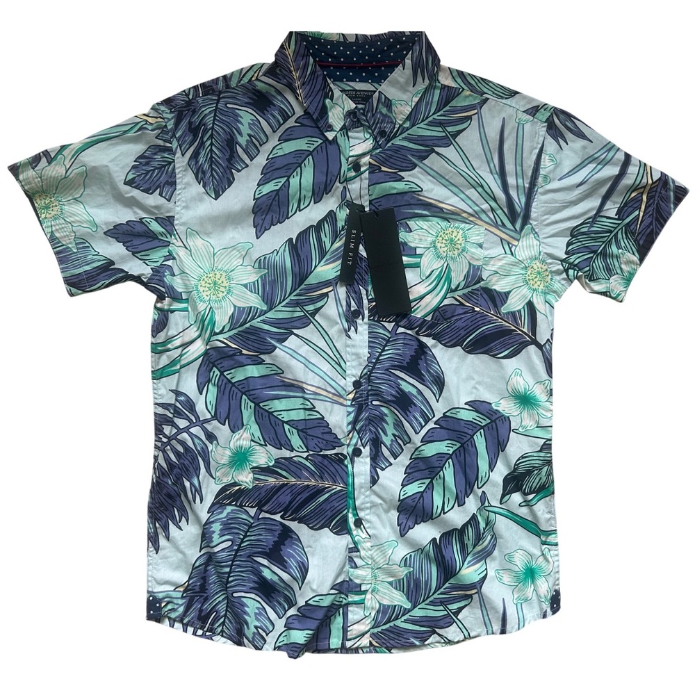 Eighth‎ Avenue Button Down Mens Large Blue Excellence Slim Fit Floral Tropical